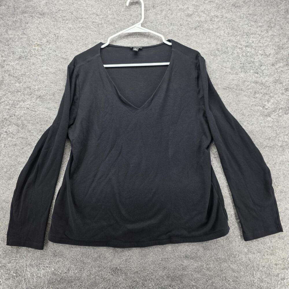 Ann Taylor T-Shirt Womens XL Black V-Neck Long Sleeve 100% Cotton Basic Casual